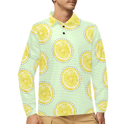 slice of lemon pattern Men's Long Sleeve Polo Shirt
