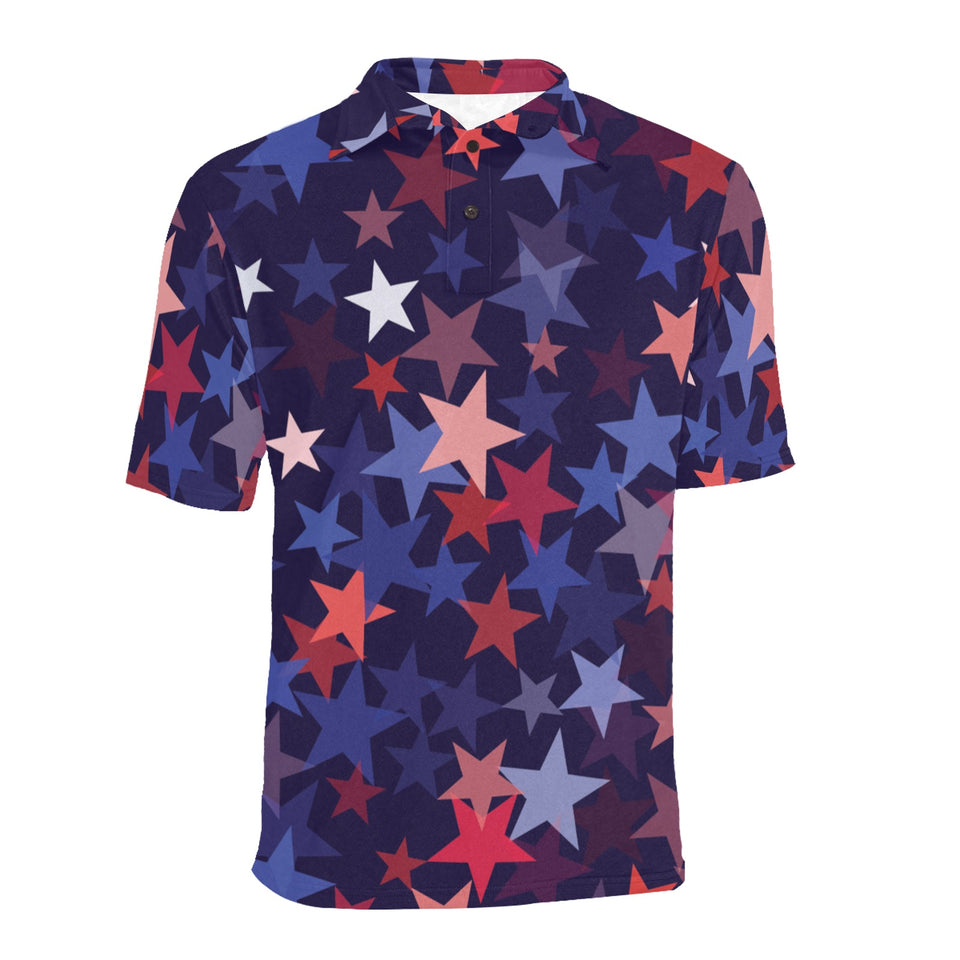 Red blue star pattern Men's All Over Print Polo Shirt