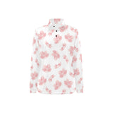 Pink sakura cherry blossom pattern Women's Long Sleeve Polo Shirt