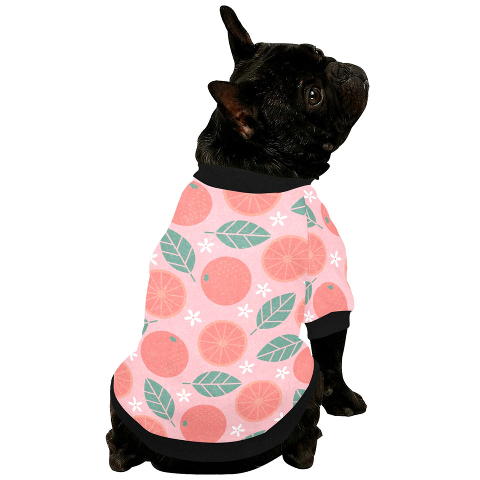 Grapefruit leaves flower pink background All Over Print Pet Dog Round Neck Fuzzy Shirt