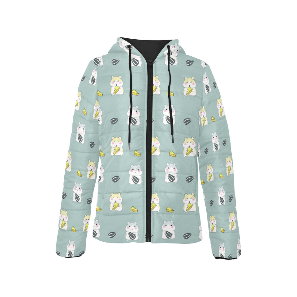 Cute hamster cheese pattern Women's Padded Hooded Jacket