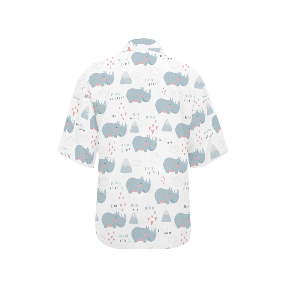 cute rhino heart pattern Women's All Over Print Hawaiian Shirt