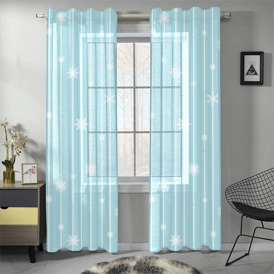 Snowflake pattern blue stripe background Gauze Curtain