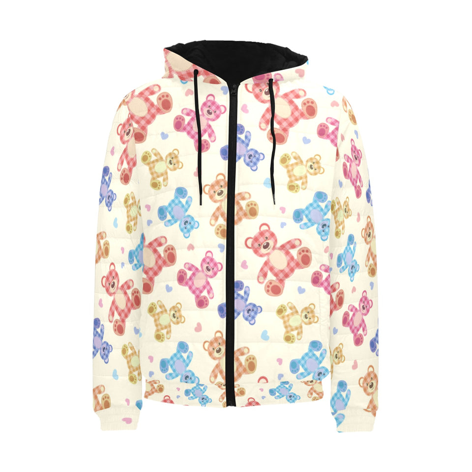 Teddy Bear Pattern Print Design 05 Men's Padded Hooded Jacket