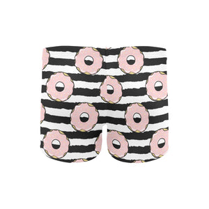 Donuts pink icing striped pattern Men's Swimming Trunks