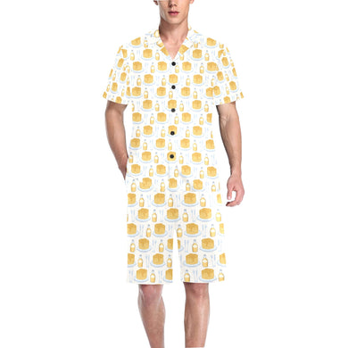 Pancake Pattern Print Design 05 Men's V-Neck Short Pajama Set