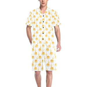Pancake Pattern Print Design 05 Men's V-Neck Short Pajama Set