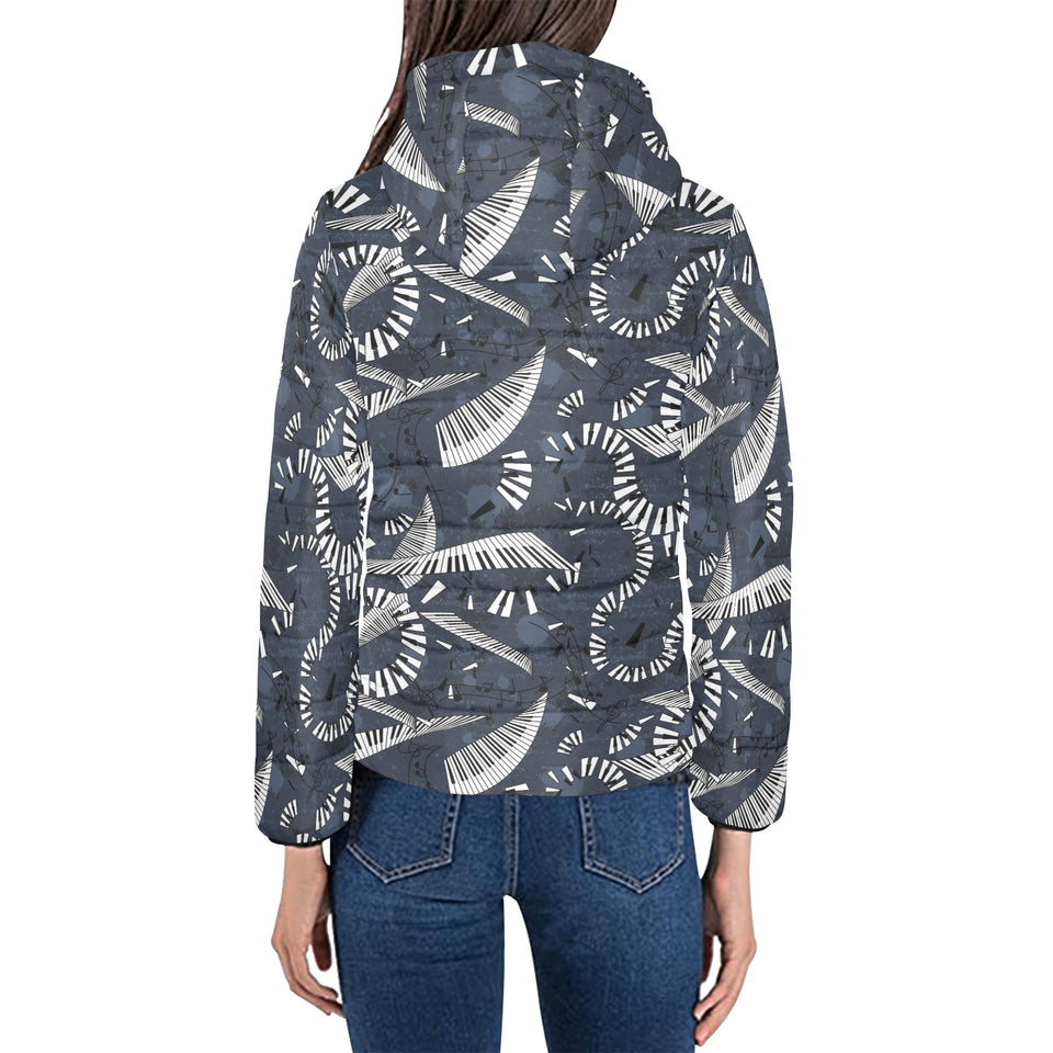 Piano Pattern Print Design 02 Women's Padded Hooded Jacket