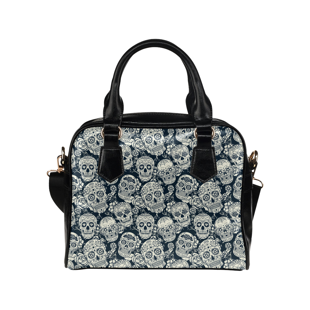 Sugar skull black white pattern Shoulder Handbag