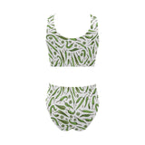 Hand drawn sketch style green Chili peppers patter Chest Bowknot High Waisted Bikini Swimsuit