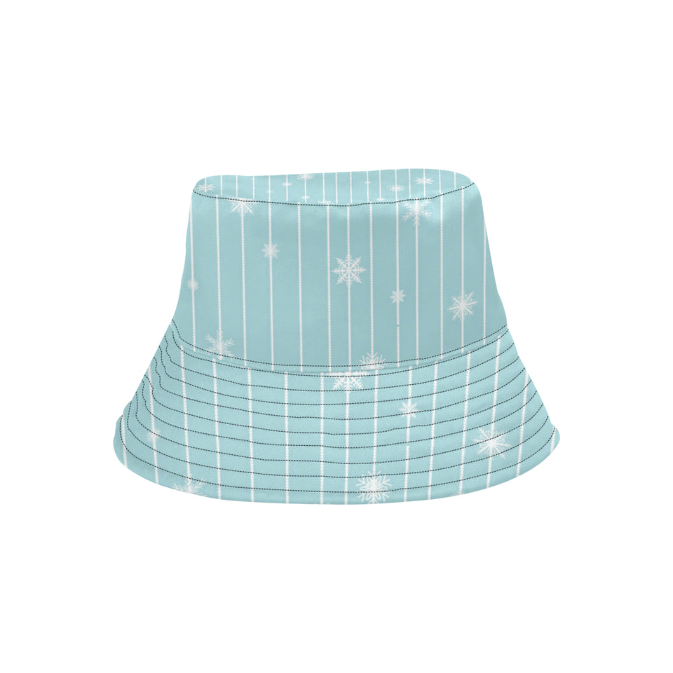 Snowflake pattern blue stripe background Unisex Bucket Hat
