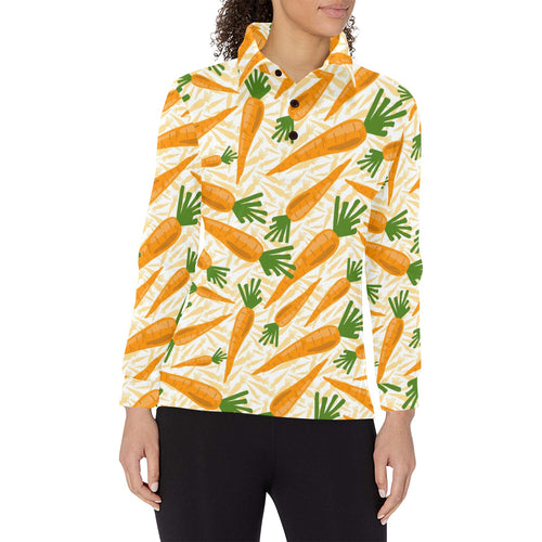 Carrot Pattern Print Design 01 Women's Long Sleeve Polo Shirt