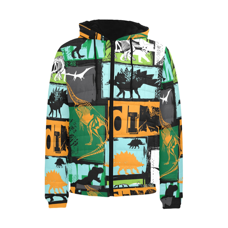 dinosaurs print pattern Men's Padded Hooded Jacket