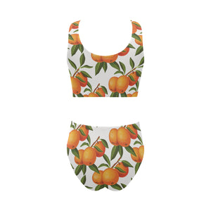 Oranges pattern background Chest Bowknot High Waisted Bikini Swimsuit