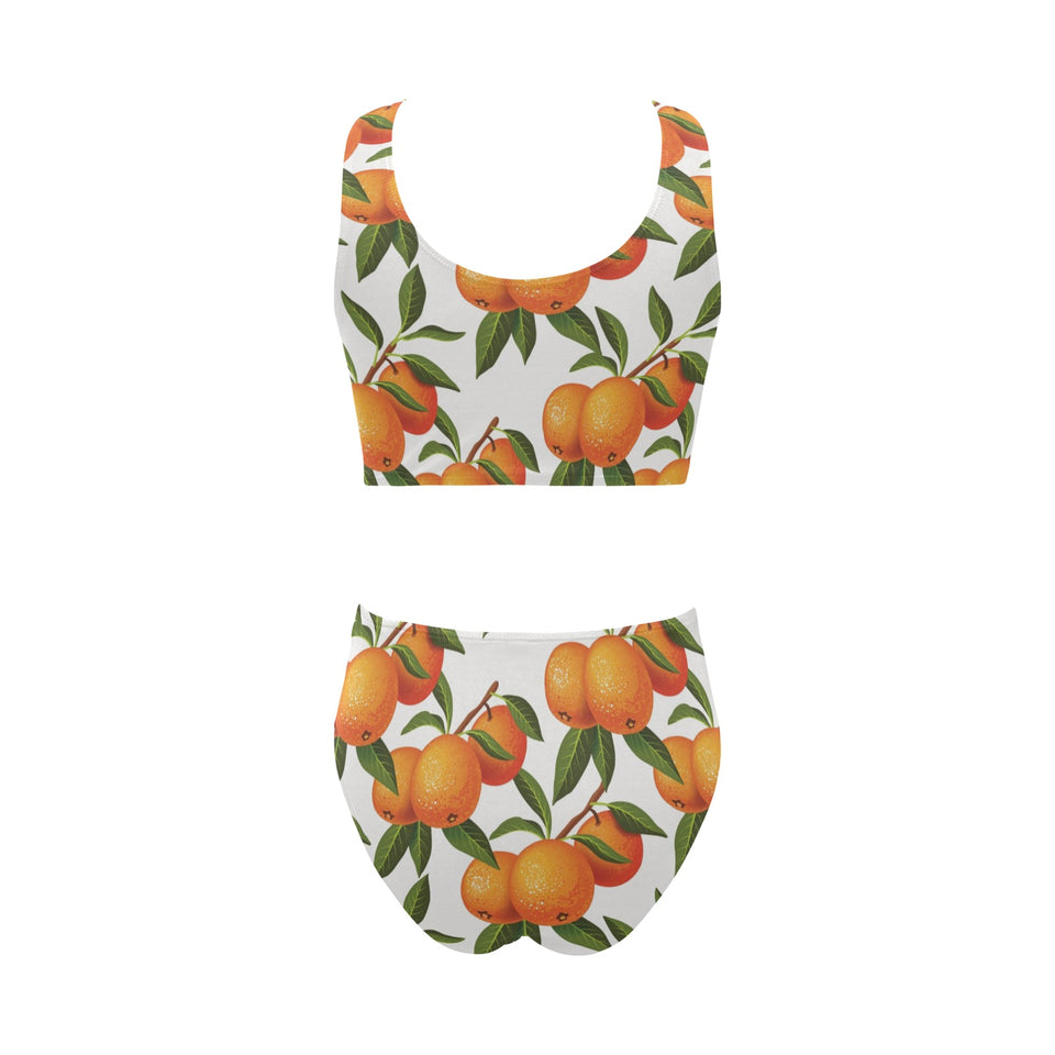 Oranges pattern background Chest Bowknot High Waisted Bikini Swimsuit