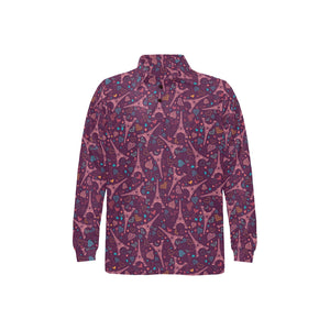Eiffel Tower Heart Pattern Print Design 04 Men's Long Sleeve Polo Shirt
