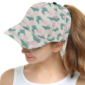 Pink lotus waterlily leaves pattern All Over Print Snapback Cap