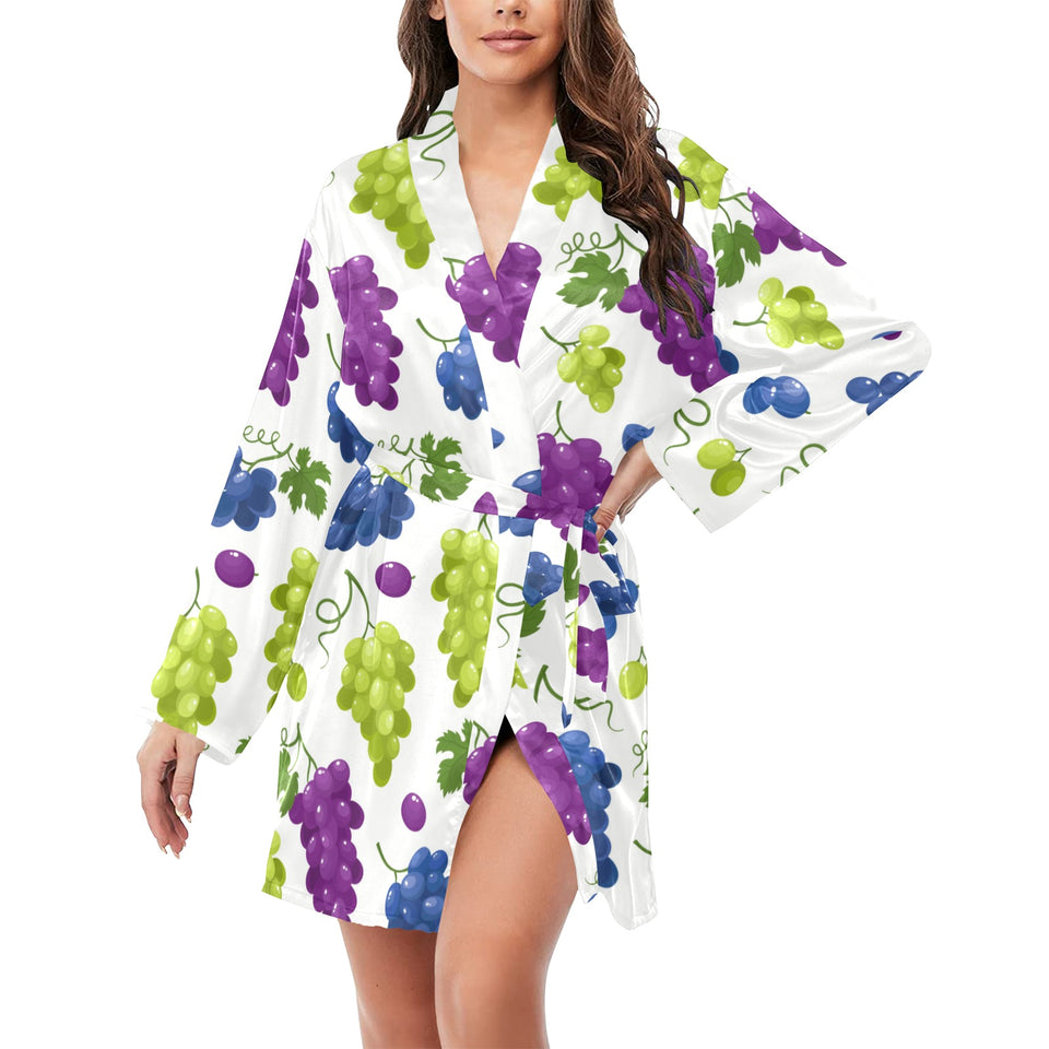 Grape pattern Women's Long Sleeve Belted Night Robe