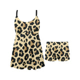 Leopard print design pattern Chest Sexy Pleated Two Piece Swim Dress