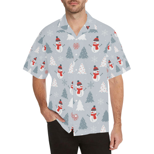 Snowman christmas  tree snow gray background Men's All Over Print Hawaiian Shirt