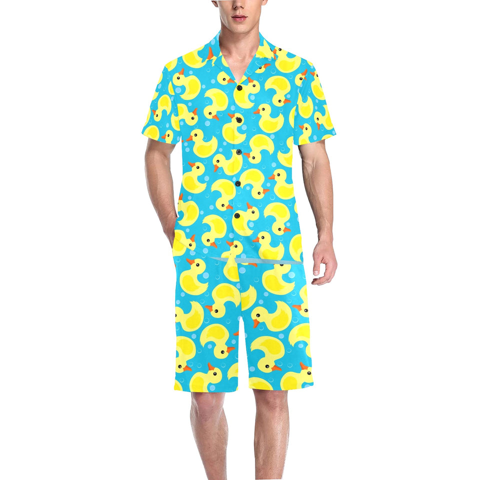Duck Pattern Print Design 04 Men's V-Neck Short Pajama Set