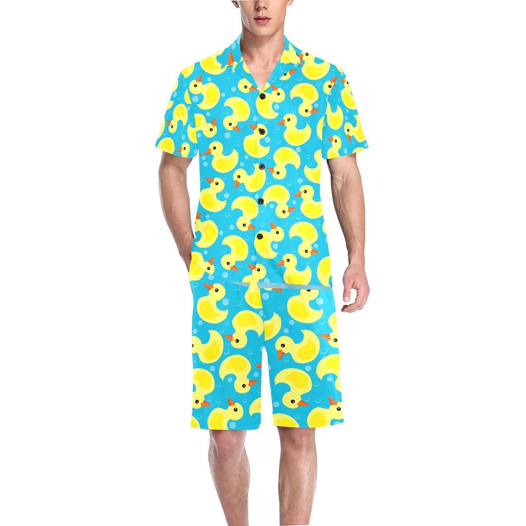 Duck Pattern Print Design 04 Men's V-Neck Short Pajama Set