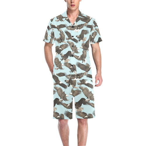 Eagle Pattern Print Design 01 Men's V-Neck Short Pajama Set