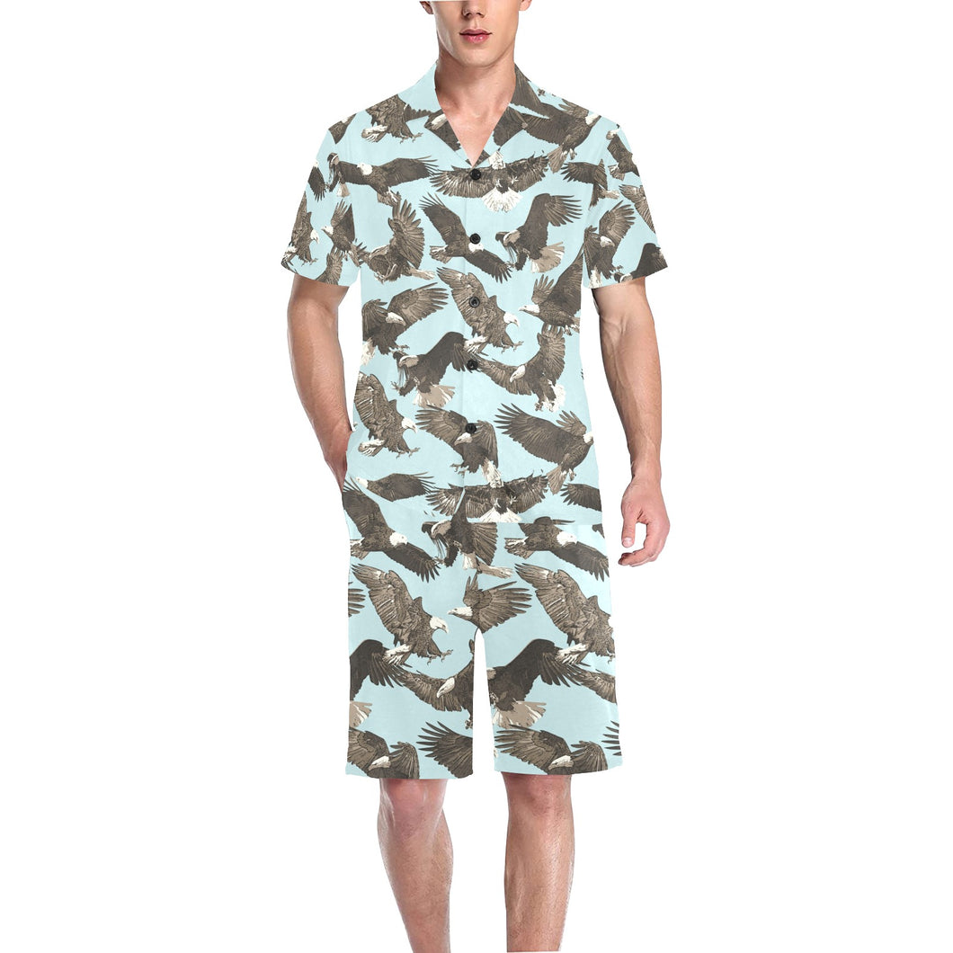 Eagle Pattern Print Design 01 Men's V-Neck Short Pajama Set