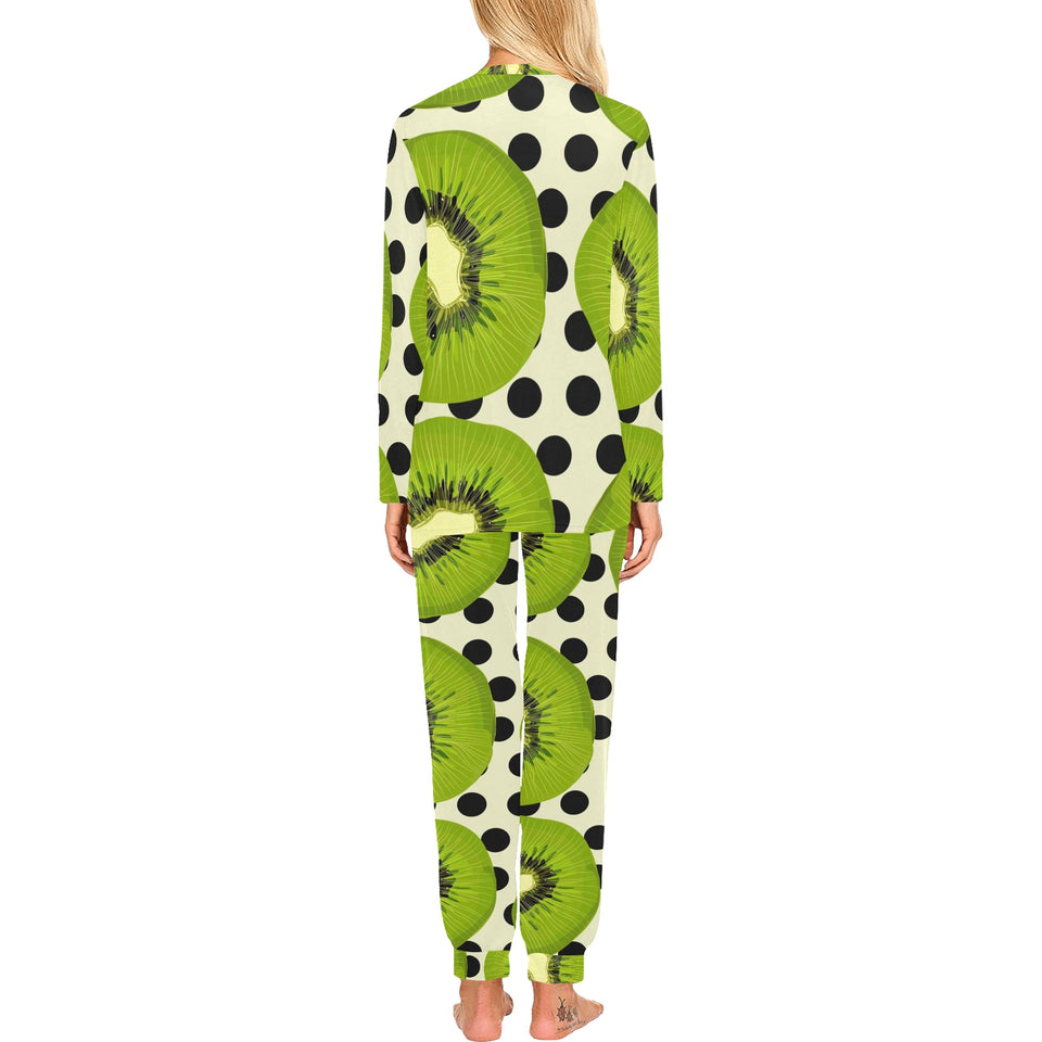 kiwi black dot background Women's All Over Print Pajama Set