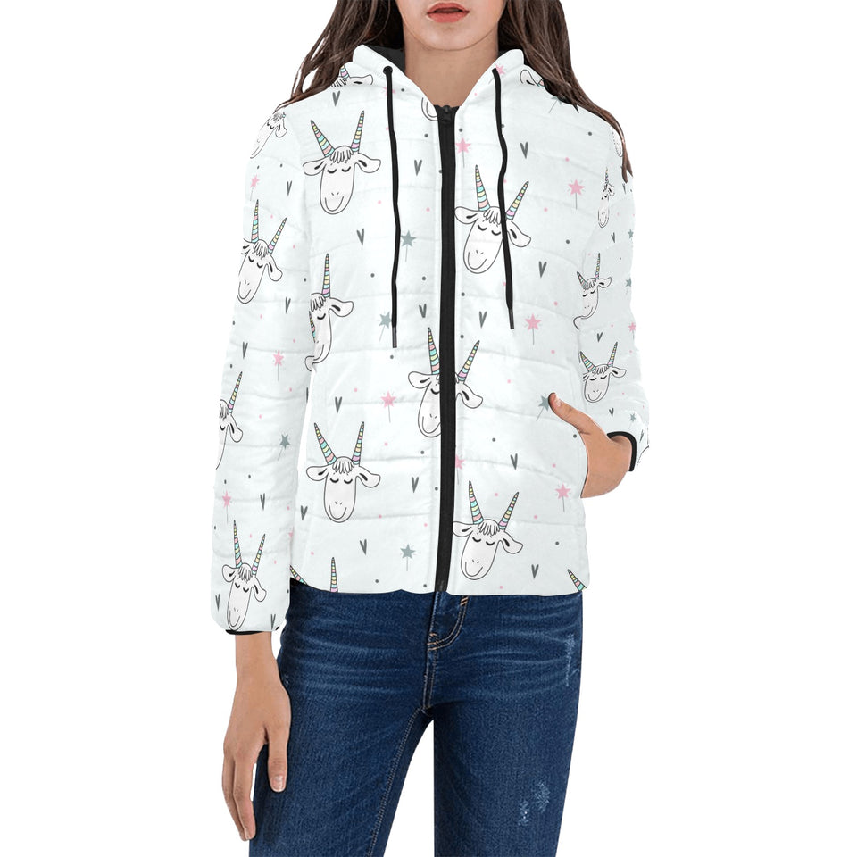 Cute goat design pattern Women's Padded Hooded Jacket