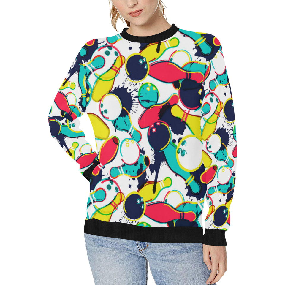 watercolor bowling ball pins Women's Crew Neck Sweatshirt