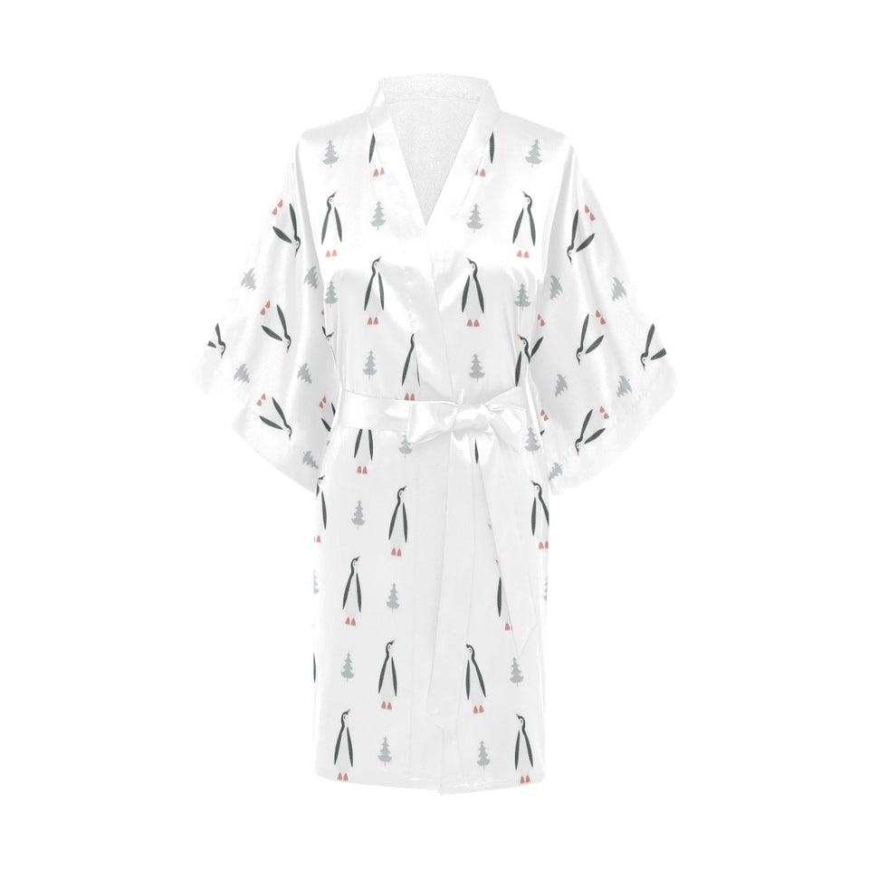 Penguin pattern Women's Short Kimono Robe