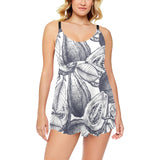 Guava tropical hand drawn pattern Chest Sexy Pleated Two Piece Swim Dress