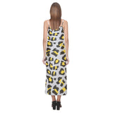 Gray Leopard print pattern V-Neck Open Fork Long Dress