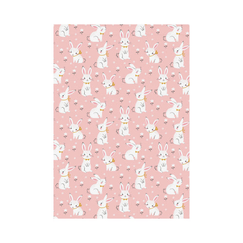 Cute white rabbit flower pink background House Flag Garden Flag