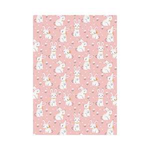 Cute white rabbit flower pink background House Flag Garden Flag