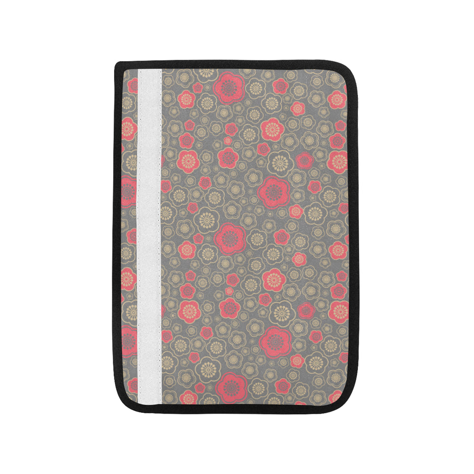 Red gold Sakura cherry blossom gray background Car Seat Belt Cover