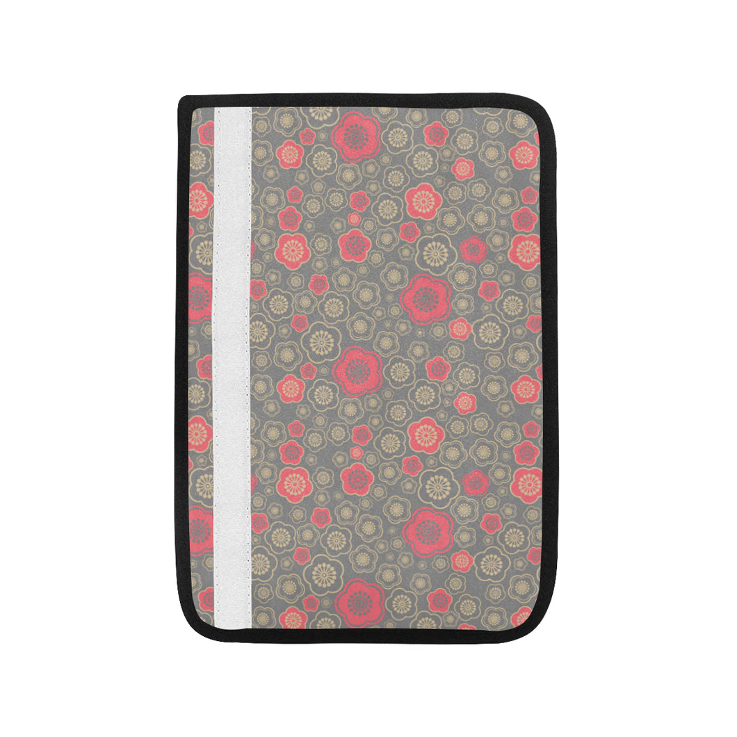 Red gold Sakura cherry blossom gray background Car Seat Belt Cover