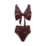 Boomerang Australian aboriginal ornament circle bl Chest Bowknot High Waisted Bikini Swimsuit