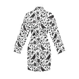 Crow dark floral pattern Women's Long Sleeve Belted Night Robe