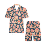 Christmas gingerbread cookie pattern Men's V-Neck Short Pajama Set