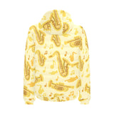 Saxophone cornet pattern yellow background Men's Padded Hooded Jacket