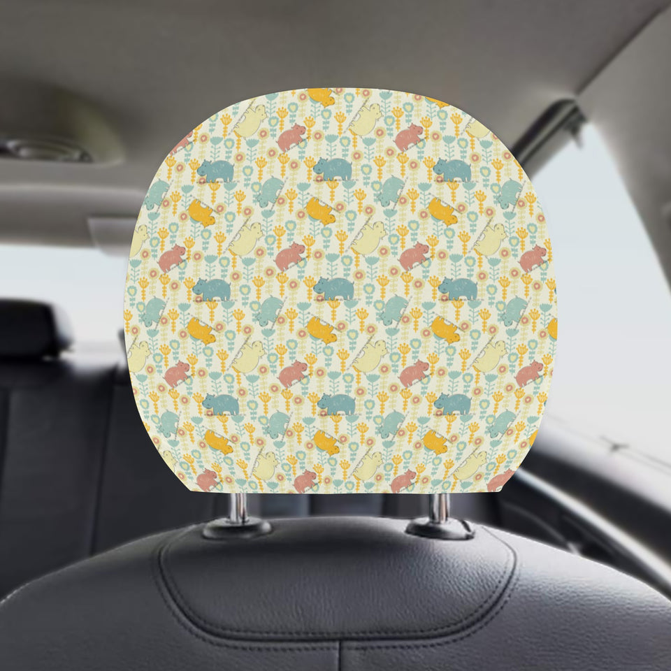 Hippopotamus Pattern Print Design 04 Car Headrest Cover