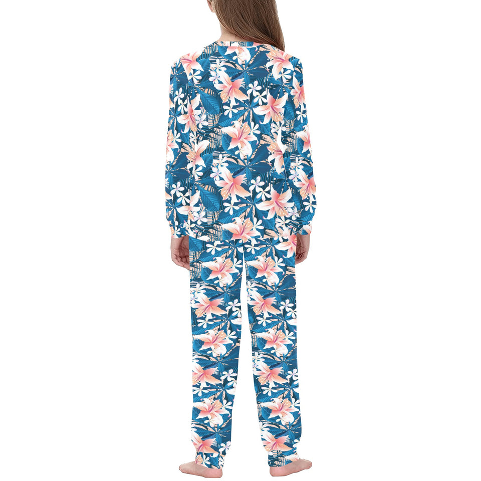 Hibiscus Pattern Print Design 02 Kids' Boys' Girls' All Over Print Pajama Set