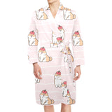 Cute Shiba Inu Dog Apple pattern Men's Long Sleeve Belted Night Robe