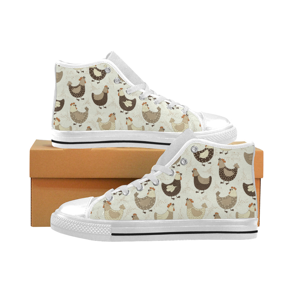 Cute rooster chicken cock Men's High Top Canvas Shoes White