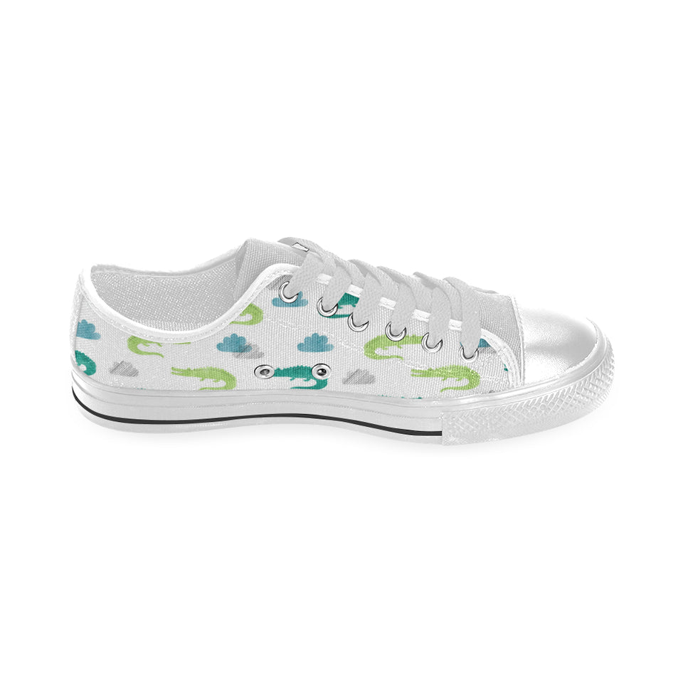 watercolor crocodile pattern Men's Low Top Shoes White