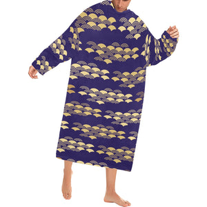 Beautiful japanese fan pattern Blanket Robe with Sleeves