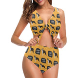 Boston terrier design pattern Chest Bowknot High Waisted Bikini Swimsuit