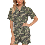 Dark Green camouflage pattern Women's V-Neck Short Pajama Set